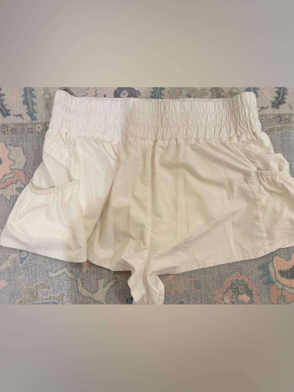Women's Cream Athletic Shorts with Elastic Waist and Pocket